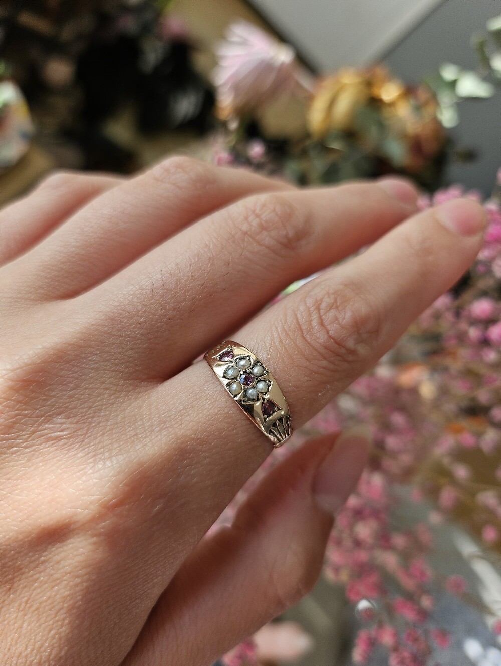 9K Antique Victorian Seed Pearl Ring